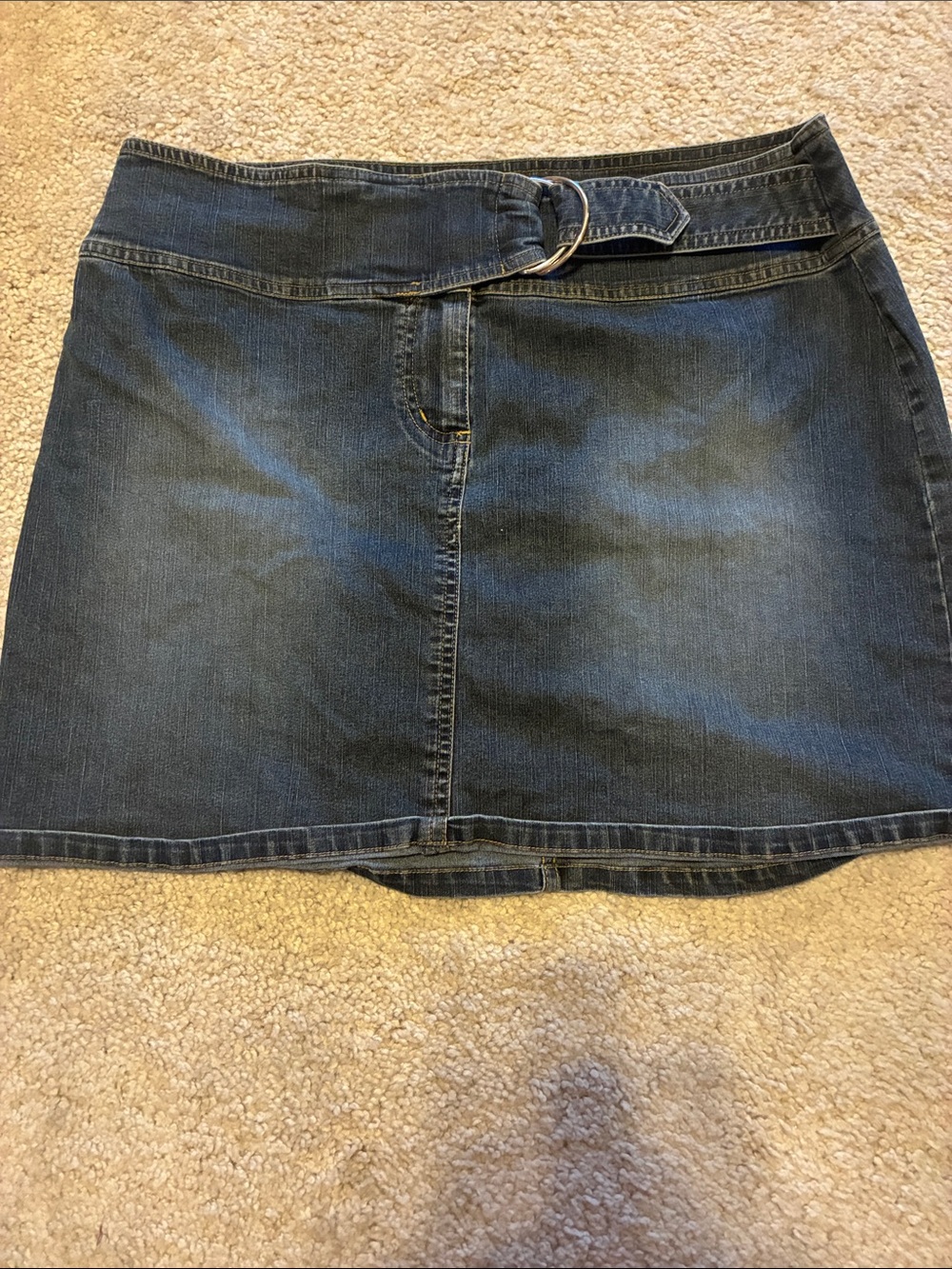 No Boundaries Dark Blue Denim Mini Skirt with D-Ring Belt